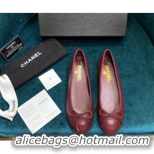 Shop Duplicate Chanel Grained Leather Classic Ballerinas Burgundy 101340