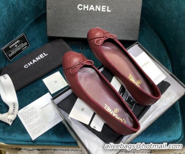 Shop Duplicate Chanel Grained Leather Classic Ballerinas Burgundy 101340