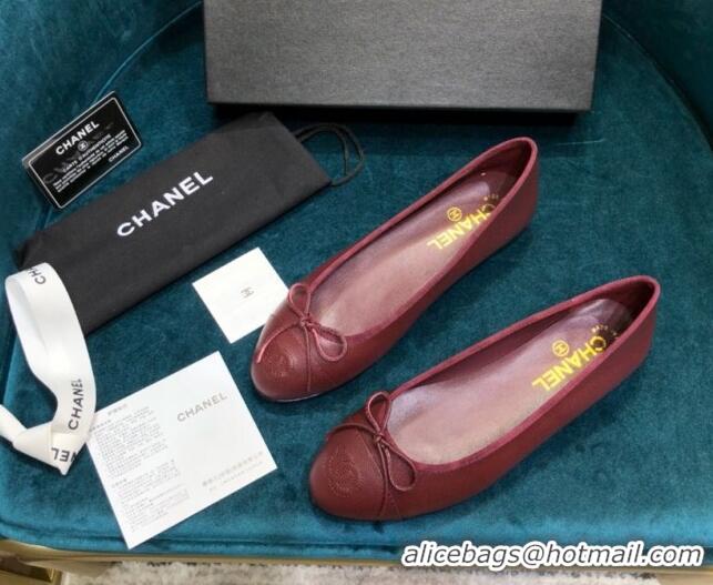 Shop Duplicate Chanel Grained Leather Classic Ballerinas Burgundy 101340