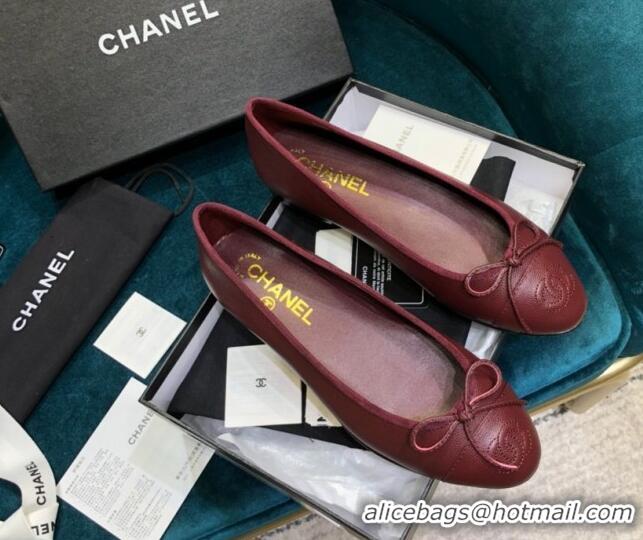 Shop Duplicate Chanel Grained Leather Classic Ballerinas Burgundy 101340