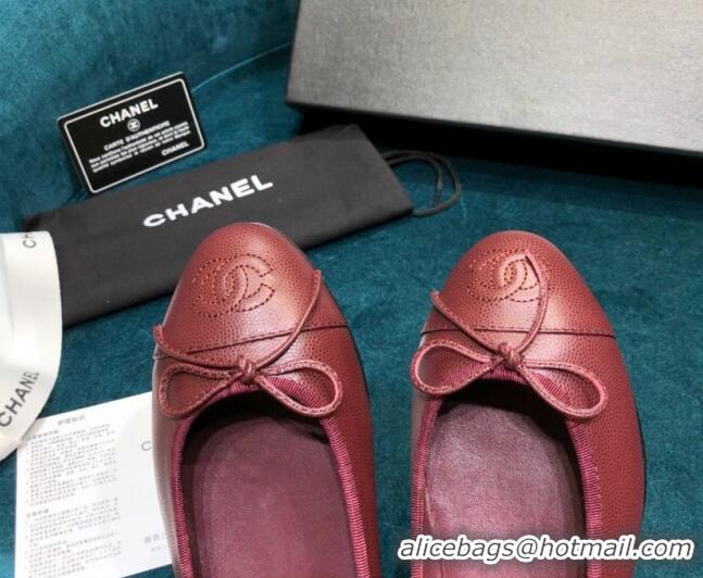 Shop Duplicate Chanel Grained Leather Classic Ballerinas Burgundy 101340