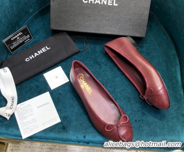 Shop Duplicate Chanel Grained Leather Classic Ballerinas Burgundy 101340