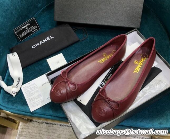 Shop Duplicate Chanel Grained Leather Classic Ballerinas Burgundy 101340