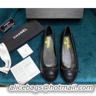 Top Design Chanel Grained Leather Classic Ballerinas Black 101341