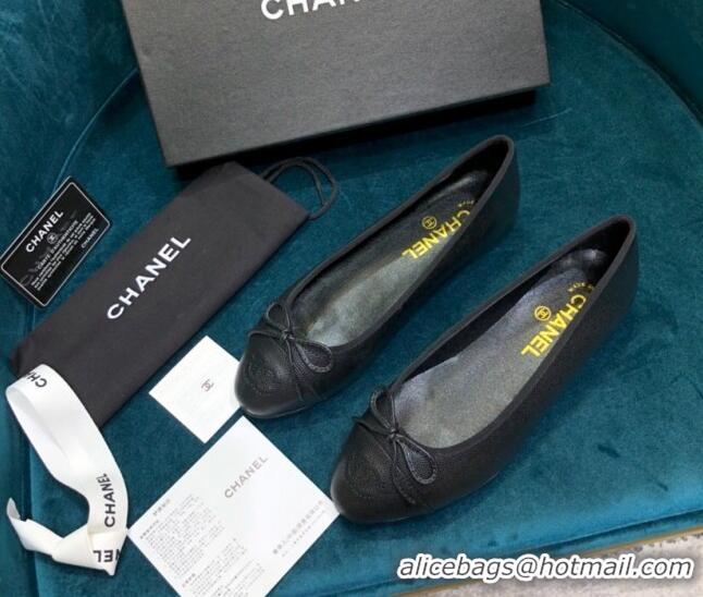 Top Design Chanel Grained Leather Classic Ballerinas Black 101341