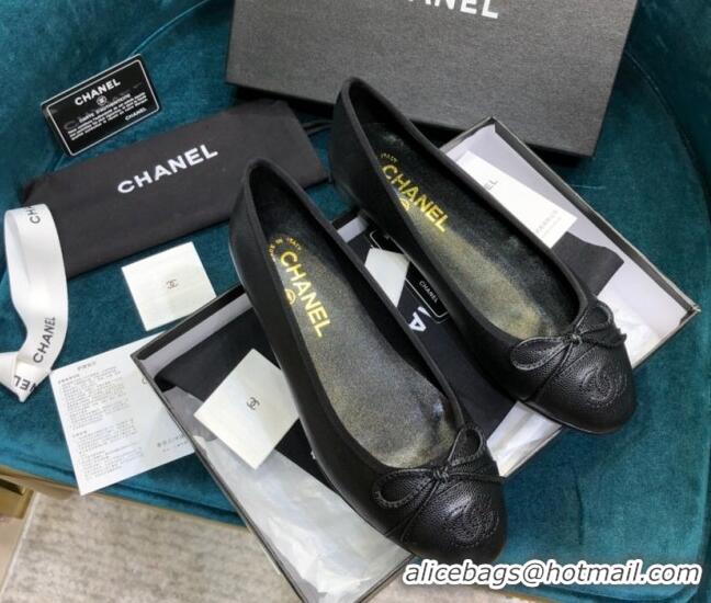 Top Design Chanel Grained Leather Classic Ballerinas Black 101341