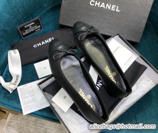 Top Design Chanel Grained Leather Classic Ballerinas Black 101341