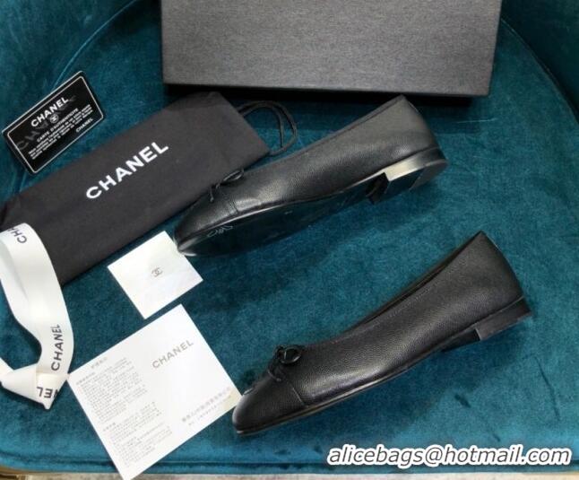 Top Design Chanel Grained Leather Classic Ballerinas Black 101341