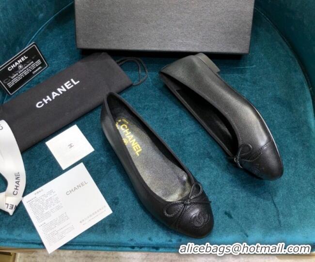 Top Design Chanel Grained Leather Classic Ballerinas Black 101341