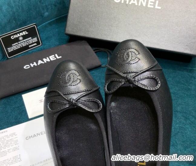 Top Design Chanel Grained Leather Classic Ballerinas Black 101341