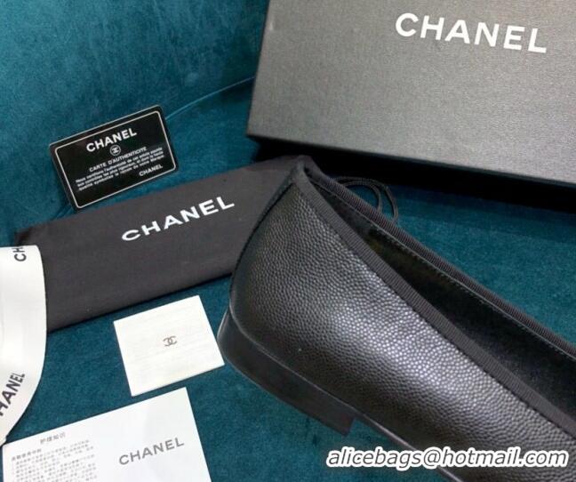 Top Design Chanel Grained Leather Classic Ballerinas Black 101341