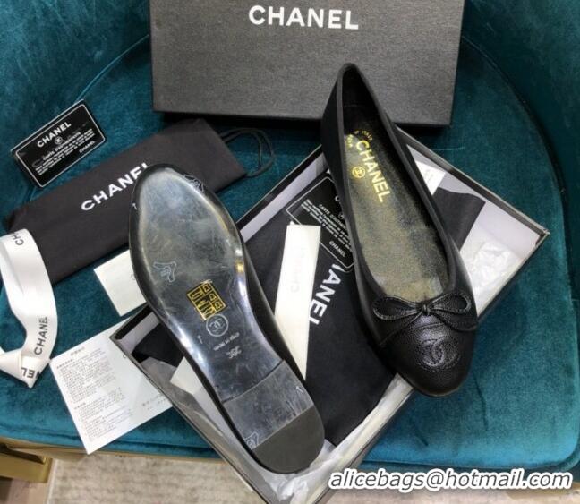 Top Design Chanel Grained Leather Classic Ballerinas Black 101341