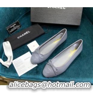 Stylish Chanel Grained Leather Classic Ballerinas Gray 101342