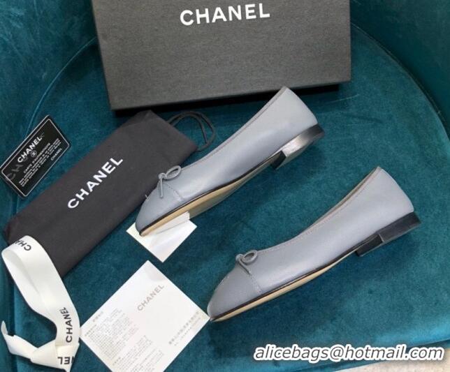 Stylish Chanel Grained Leather Classic Ballerinas Gray 101342