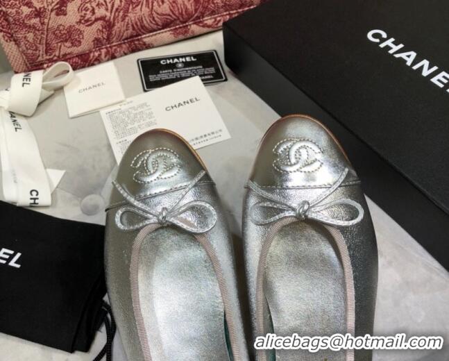 Charming Chanel Calfskin Ballerinas Silver 101345