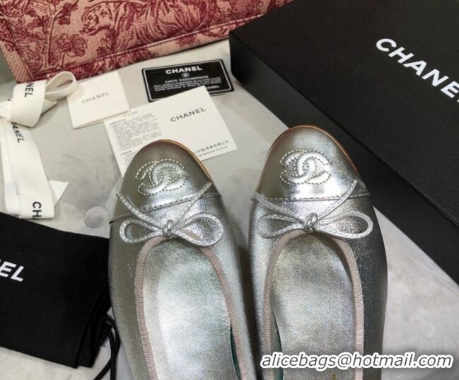 Charming Chanel Calfskin Ballerinas Silver 101345