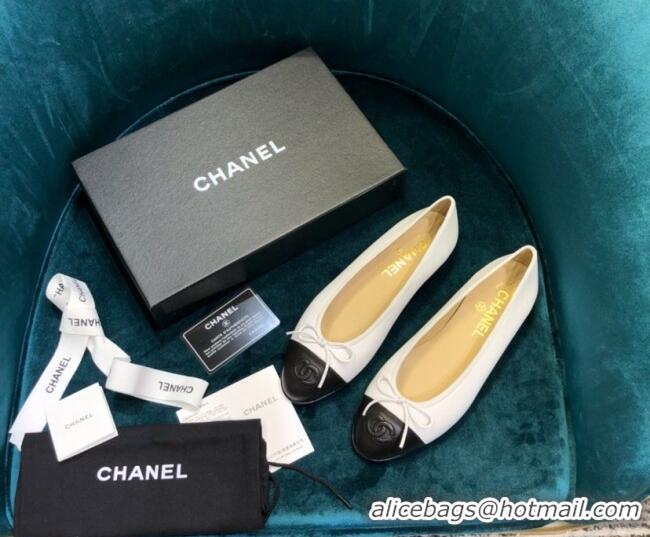 Cheap Price Chanel Lambskin Classic Ballerinas White/Black 101346