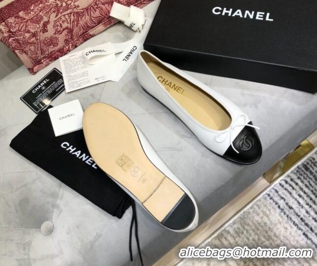 Cheap Price Chanel Lambskin Classic Ballerinas White/Black 101346