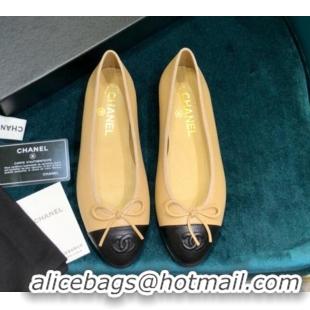 Luxury Discount Chanel Lambskin Classic Ballerinas Beige/Black 101347