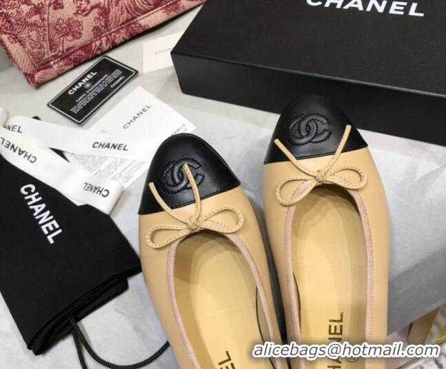 Luxury Discount Chanel Lambskin Classic Ballerinas Beige/Black 101347