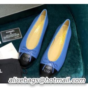 Luxury Cheap Chanel Lambskin Classic Ballerinas Blue/Black 101350