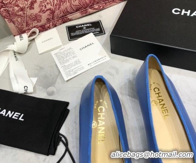 Luxury Cheap Chanel Lambskin Classic Ballerinas Blue/Black 101350