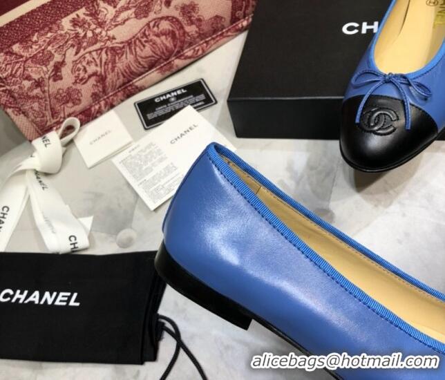 Luxury Cheap Chanel Lambskin Classic Ballerinas Blue/Black 101350