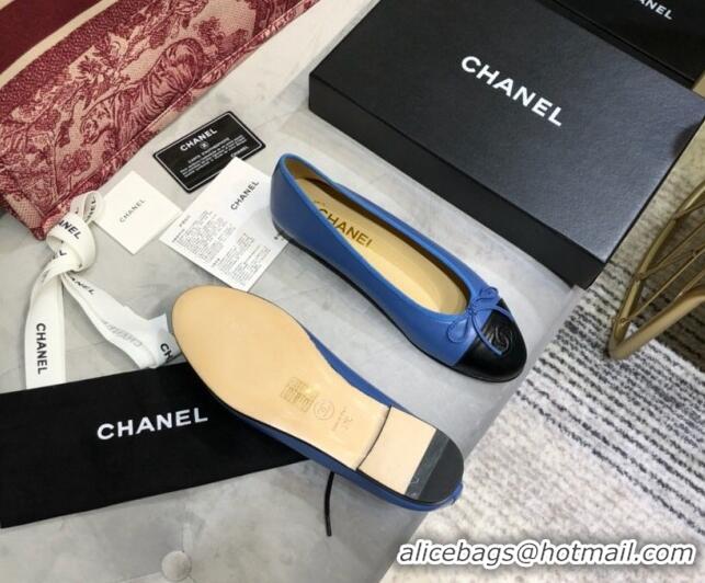 Luxury Cheap Chanel Lambskin Classic Ballerinas Blue/Black 101350