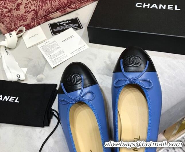 Luxury Cheap Chanel Lambskin Classic Ballerinas Blue/Black 101350