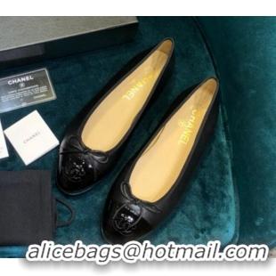 Sophisticated Chanel Lambskin and Patent Leather Classic Ballerinas Black 101351