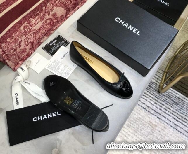 Sophisticated Chanel Lambskin and Patent Leather Classic Ballerinas Black 101351