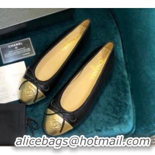 Good Quality Chanel Lambskin Classic Ballerinas Black/Gold 101353