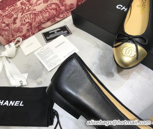 Good Quality Chanel Lambskin Classic Ballerinas Black/Gold 101353