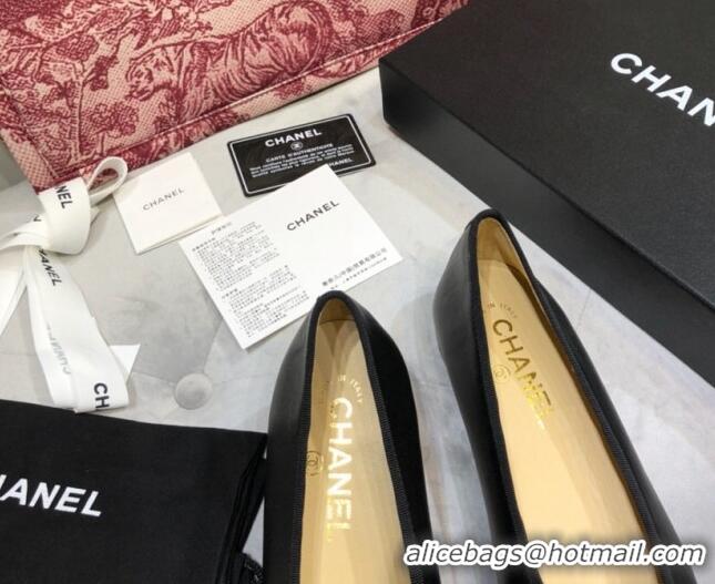 Good Quality Chanel Lambskin Classic Ballerinas Black/Gold 101353