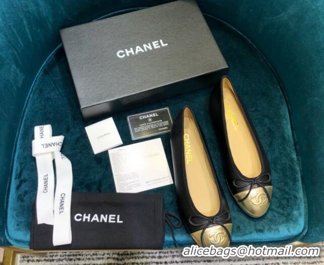 Good Quality Chanel Lambskin Classic Ballerinas Black/Gold 101353