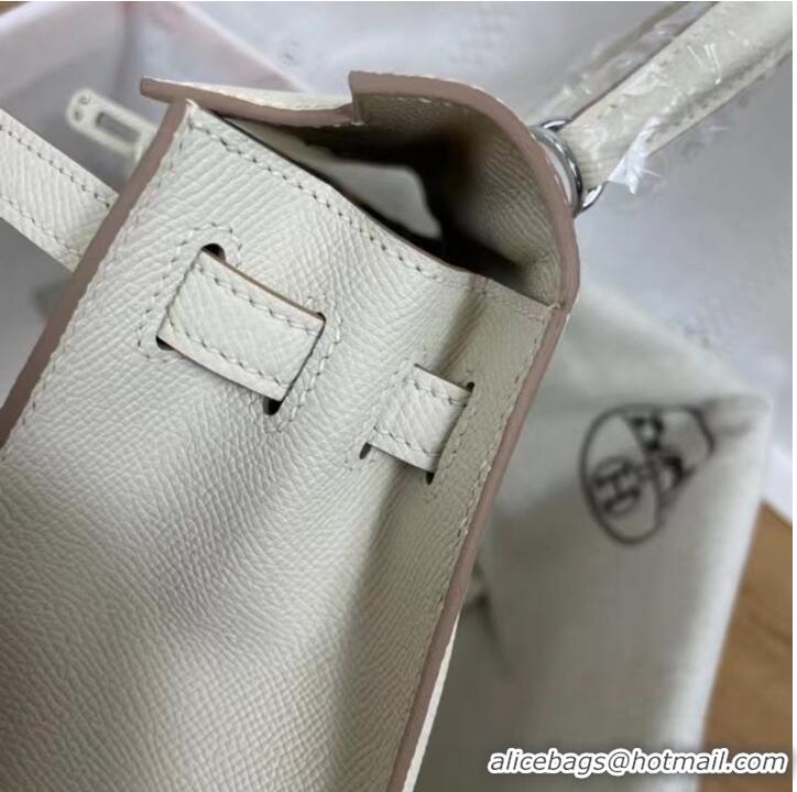 Unique Grade Hermes Kelly 25cm Shoulder Bags Epsom KL2755 white&silver-Tone Metal