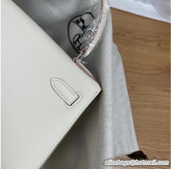 Unique Grade Hermes Kelly 25cm Shoulder Bags Epsom KL2755 white&silver-Tone Metal