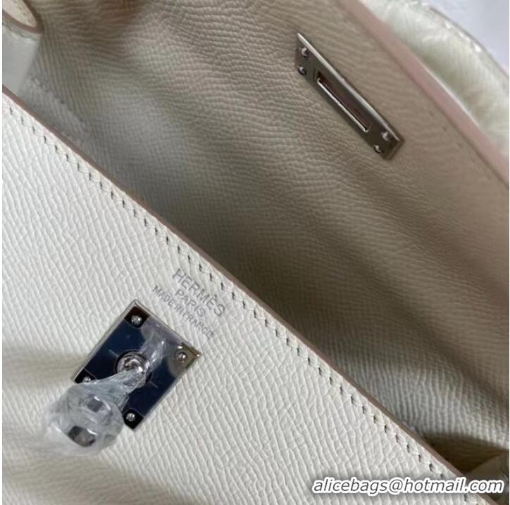 Unique Grade Hermes Kelly 25cm Shoulder Bags Epsom KL2755 white&silver-Tone Metal