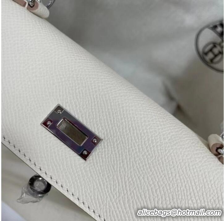 Unique Grade Hermes Kelly 25cm Shoulder Bags Epsom KL2755 white&silver-Tone Metal