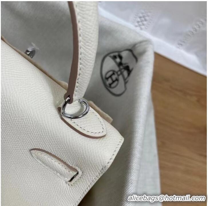 Unique Grade Hermes Kelly 25cm Shoulder Bags Epsom KL2755 white&silver-Tone Metal