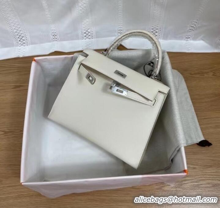 Unique Grade Hermes Kelly 25cm Shoulder Bags Epsom KL2755 white&silver-Tone Metal