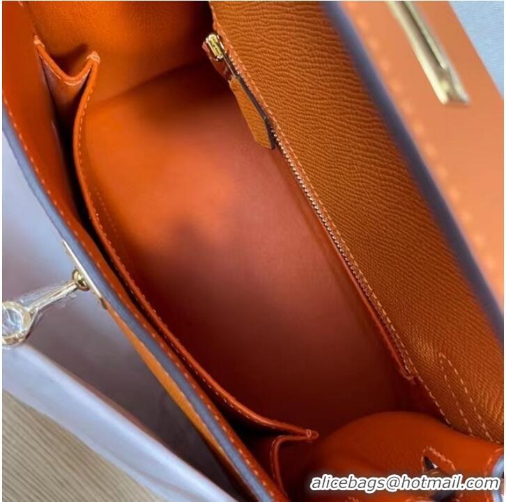 Top Quality Hermes Kelly 25cm Shoulder Bags Epsom KL2755 orange&gold-Tone Metal