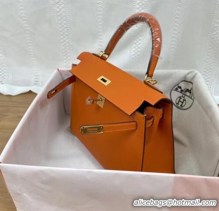 Top Quality Hermes Kelly 25cm Shoulder Bags Epsom KL2755 orange&gold-Tone Metal