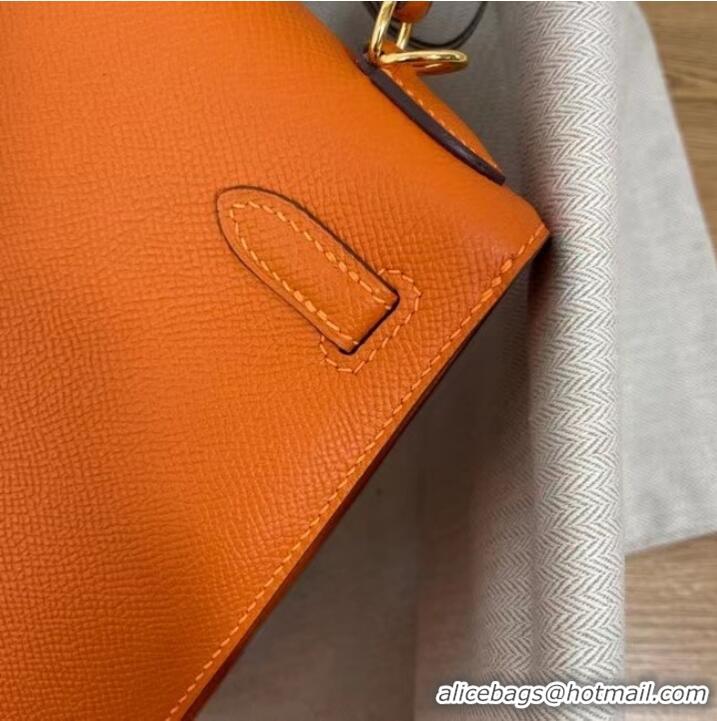 Top Quality Hermes Kelly 25cm Shoulder Bags Epsom KL2755 orange&gold-Tone Metal