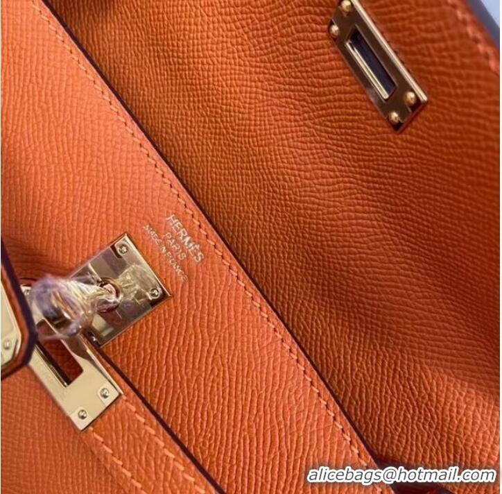 Top Quality Hermes Kelly 25cm Shoulder Bags Epsom KL2755 orange&gold-Tone Metal