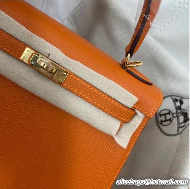 Top Quality Hermes Kelly 25cm Shoulder Bags Epsom KL2755 orange&gold-Tone Metal