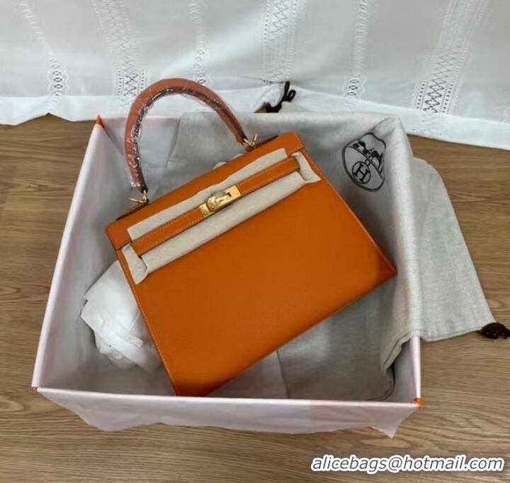 Top Quality Hermes Kelly 25cm Shoulder Bags Epsom KL2755 orange&gold-Tone Metal