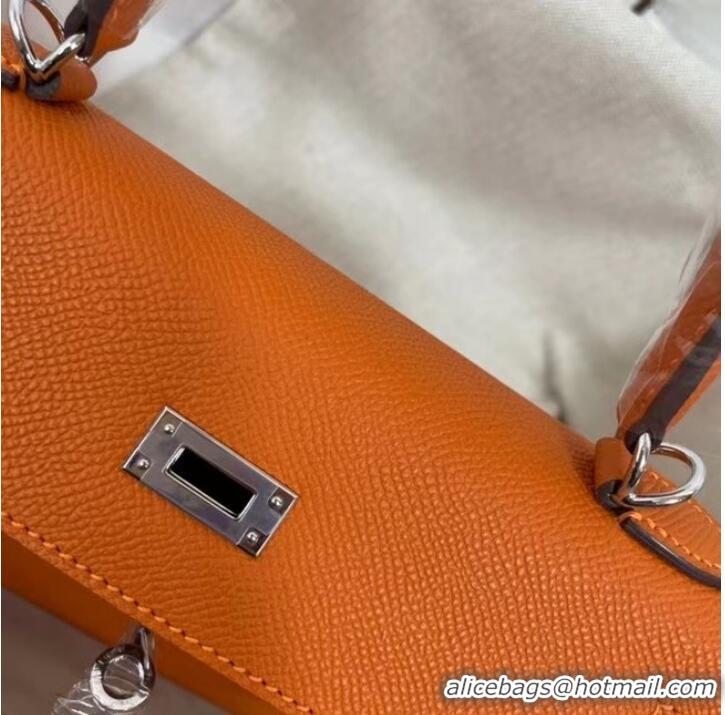 Inexpensive Hermes Kelly 25cm Shoulder Bags Epsom KL2755 orange&silver-Tone Metal