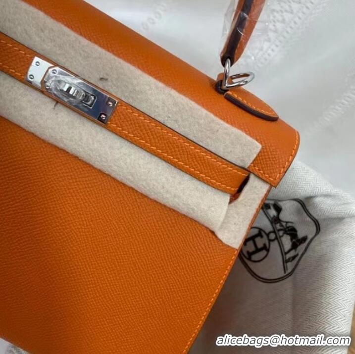 Inexpensive Hermes Kelly 25cm Shoulder Bags Epsom KL2755 orange&silver-Tone Metal