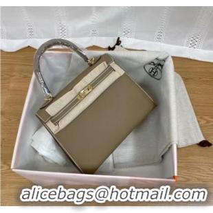 Grade Discount Hermes Kelly 25cm Shoulder Bags Epsom KL2755 Elephant Grey&gold-Tone Metal